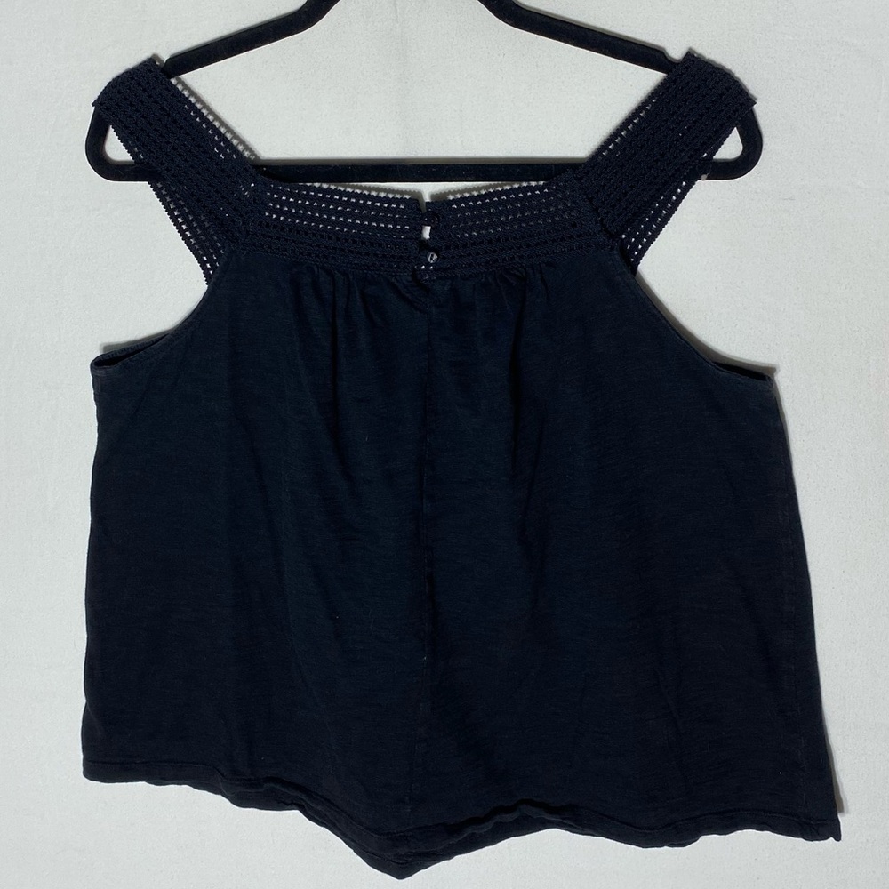 Old Navy Black Cotton Crochet Yoke Slub Knit Tank Top L - Picture 2 of 11